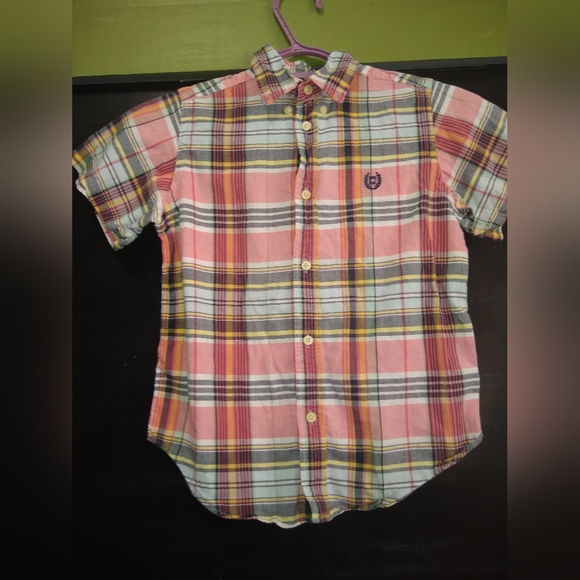 Chaps Kids Plaid Button Down Shirt - Pink, Yellow, and Blue - Picture 1 of 4